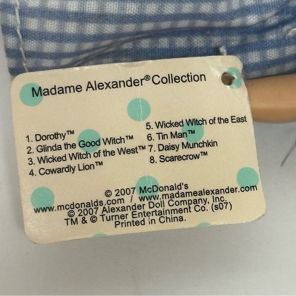 Madame Alexander Dolls McDonald's Dorothy Wizard of Oz 2007 Paper Tag - Picture 9 of 9